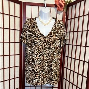 PINK- Leopard Print V-Neck Women's Top